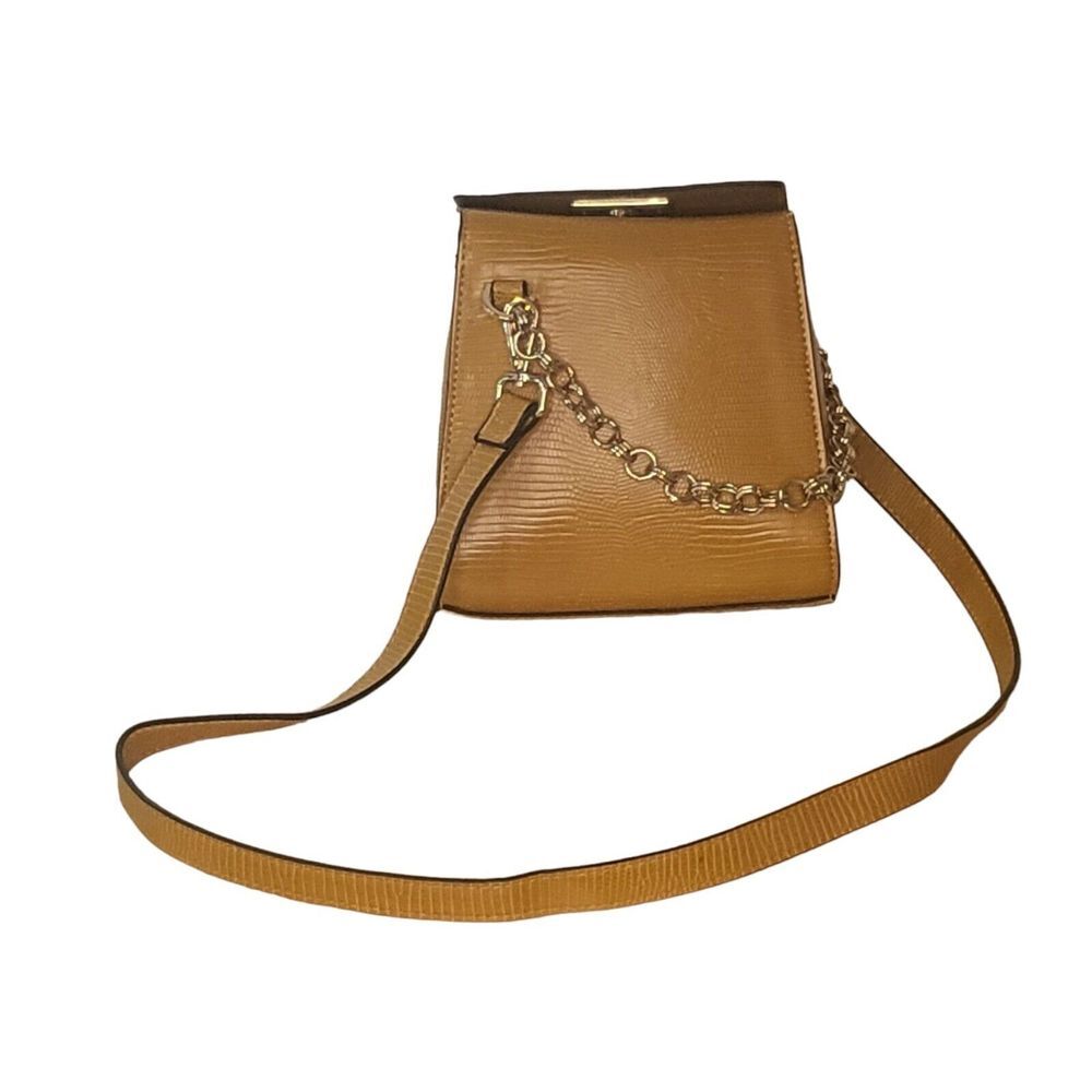 Topshop Brown Leather Chain Crossbody Bag OS Animal Print Boho Classic Workwear - Picture 2 of 8